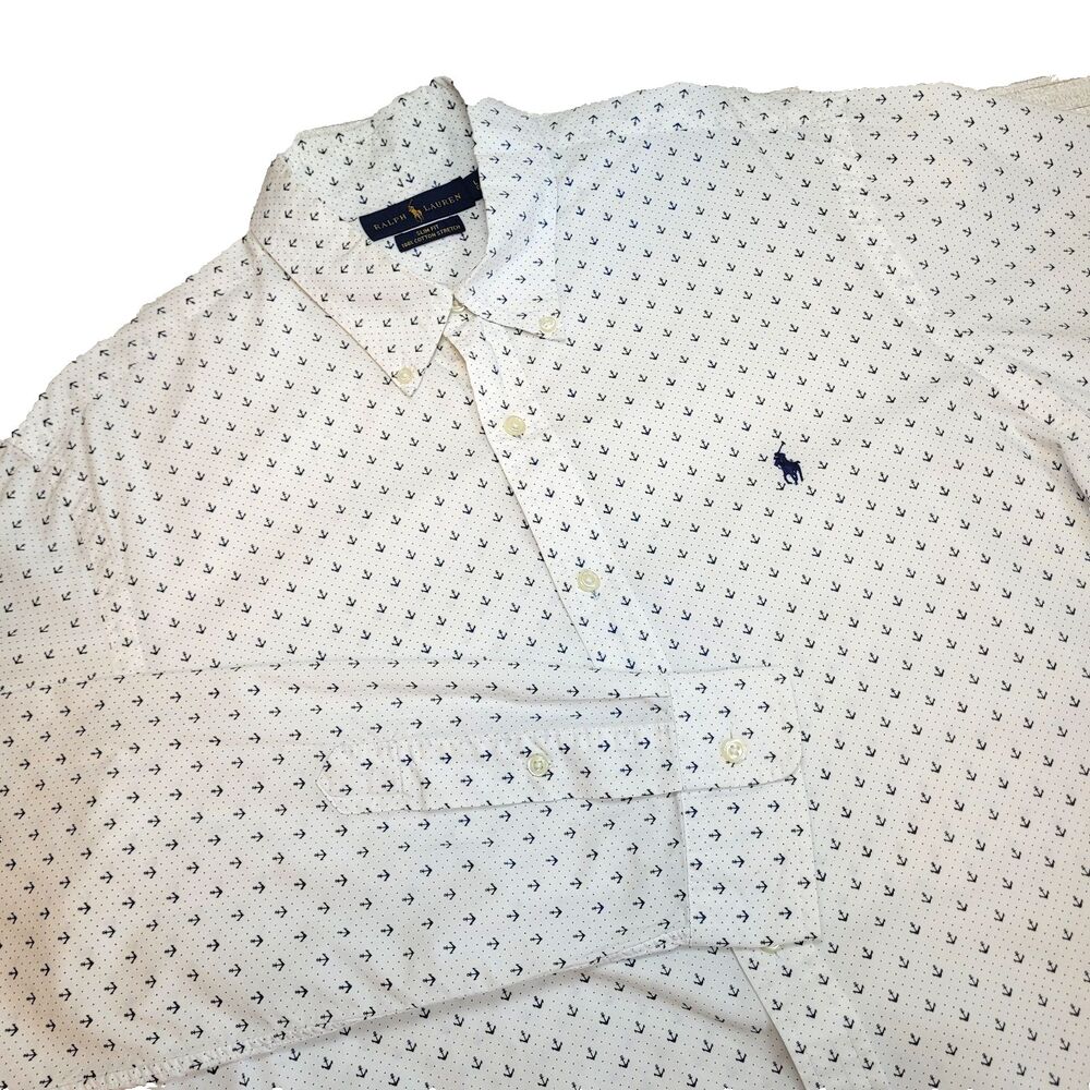 Polo Ralph Lauren Slim Fit 100% Cotton Stretch Anchor Print L White Button Up